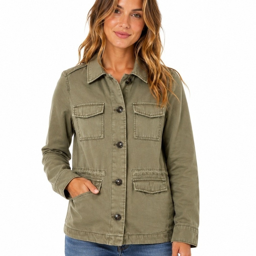 H&M Divided Womens Olive Green Utility Military Jacket Cotton Twill Size 4